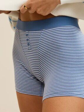 *NWT Aerie Blue Striped Superchill Cotton High Waisted Boyshort Underwear Large